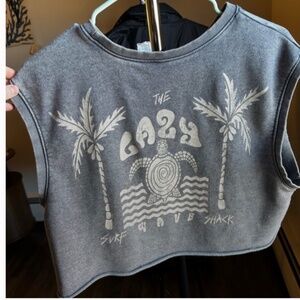 ~ Lazy Wave Surf Shack Cropped Sleeveless Sweatshirt, grey, large~